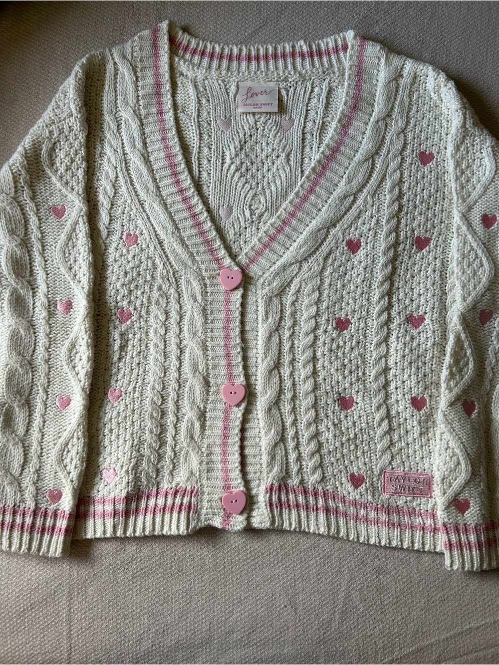 Taylor Swift Lover Album Cardigan | Pink Heart Buttons | Size XS/S